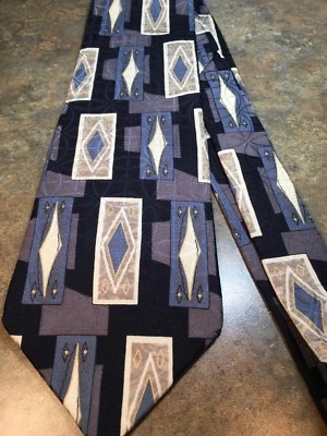 CORBATA STANLEY BLACKER PARA HOMBRE 59L Azul Dorado Geométrica Seda Hecha en EE. UU. USADA EN EXCELENTE ESTADO Foto 1 de 4