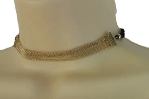 Mujeres Moda Oro Metal Cadenas Banda Gargantilla Estrecha Collar Tela Negra Delgada - Imagen 1 de 12