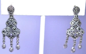 JUDITH JACK STERLING SILVER MARCASITE DANGLE CHANDELIER PIERCED EARRINGS - Picture 1 of 7