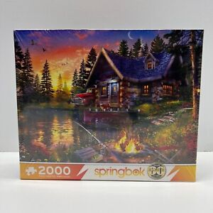 Springbok 2000 pc Jigsaw Puzzle Sun Kissed Cabin Fishing Dog Red Truck SEALED