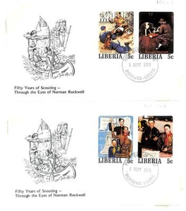 LIBERIA BOY SCOUTS & ROCKWELL SCOTT #853-57 A-J SET OF 50 STAMPS ON FDC 1979 - Picture 1 of 1