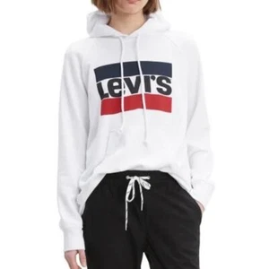 Levi’s Felpa con Cappuccio Donna Taglie Forti 2X Bianco Classico LOGO Bianco Hoodie Blu - Foto 1 di 9