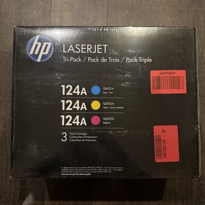 Cartuchos de tóner HP 124A genuinos Laserjet Tri-Pack (amarillo cian magenta) sellados Foto 1 de 3
