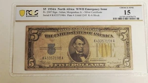 $5 1934A North Africa WWII Emergency Issue Silver Certificate Fr.2307 PCGS 15 - Picture 1 of 2