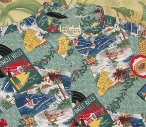 REYN SPOONER Mele Kalikimaka Surfin Santa Jingle Bells Rayon Shirt XL - Picture 1 of 4