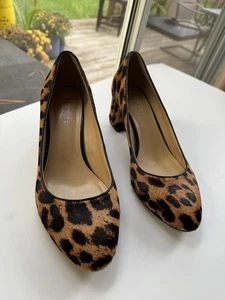 Talbots Calf Hair Cheetah Print Block Heel Pumps Size 9.5 Round Toe Business - Picture 1 of 12