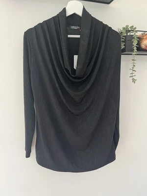 Black Shimmering Drape Cowl Neck Long Sleeve Evening Blouse Size 12 Approx - Image 1 of 4