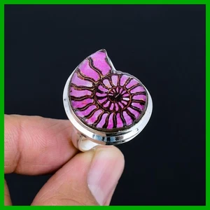 Daughters Day Deal Pink Shade Ammonit Fossil Edelstein 925 Silber Versprechen Ring - Bild 1 von 11