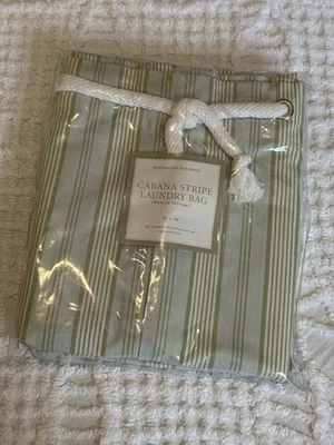 Rare NIP Restoration Hardware Cabana Stripe Silver Sage Laundry Bag Blue Green - Image 1 of 4