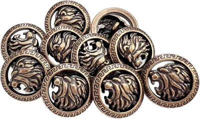 10PC Antiqued Bronze  Lion Head Metal Buttons Shank Button 20mm - Image 1 of 3