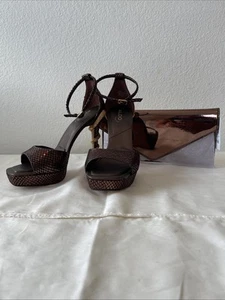 Aldo New Medusa Strappy Heeled Shoe Size 7.5 With New Matching Clutch - Picture 1 of 13