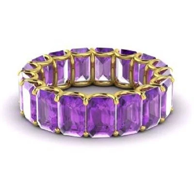 Alianza de eternidad de boda y amatista natural corte esmeralda de 7,50 quilates oro amarillo de 14 quilates 7 Foto 1 de 4