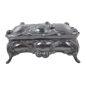 Cofanetto vintage portagioie metallo fiori art nouveau incernierato - Foto 1 di 9