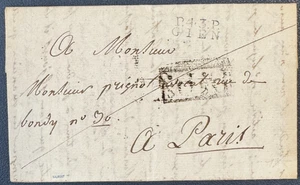 Brief von Gien (LOIRET) nach PARIS / Lineare Marke Port Payed P43P / GIEN / 1818 - Bild 1 von 3