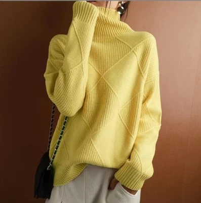 Womens Winter Chunky Knit High Neck Jumper Pullover Baggy Sweater Tops PLUS SIZE - Image 1 of 4