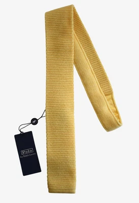 NEW POLO RALPH LAUREN Solid Yellow 100% WOOL Knit Men's Tie ITALY - Image 1 of 4