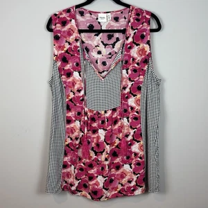 Rafaella Women’s Pink Floral Stripes Tassel Sleeveless blouse Size 2X Colorful - Picture 1 of 8