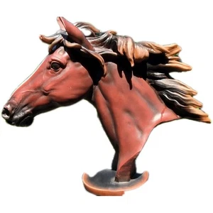 Seltene Giauanni Sammlung Pferdekopf Figur Statue auf Holzständer Metallplakette - Bild 1 von 13