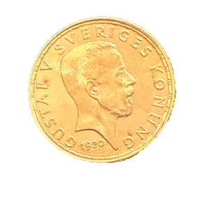 Sweden 1920 Gold 5 Kronor UNC Gustaf V - Picture 1 of 2