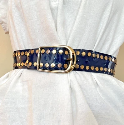 Cinturón Ancho Grueso Tachonado Y2K De Colección Pequeño Mediano Emo Punk Boho Azul Pirata LEER Foto 1 de 4
