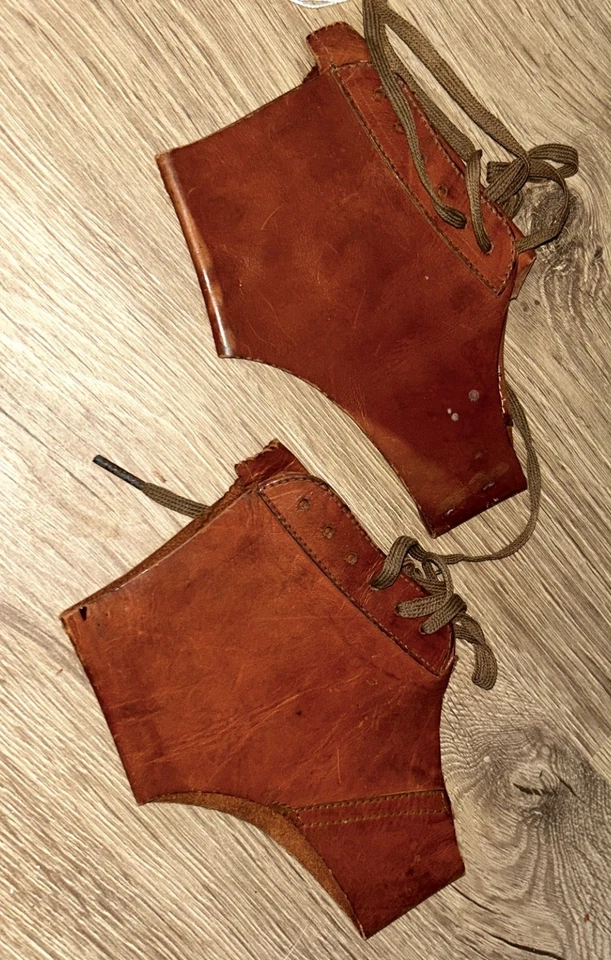 Vtg Antique Womens Shoe Gaiters Brown Leather Spats Boot Cover Fashion Accessory - Image 1 of 1