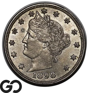 1898 Liberty Nickel, V Nickel, Nice Lustrous Choice BU++ - Imagen 1 de 3