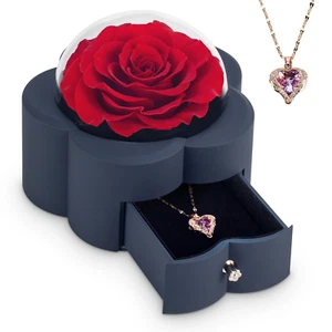 Preserved Flowers Whit High-End Rose Necklace Gift Box, Mother'S Day,Valentine'S - Picture 1 of 12