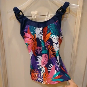 Saejous Badeoberteil gepolsterter integrierter BH marineblau geblümt Größe 6 neu mit Etikett - Bild 1 von 4