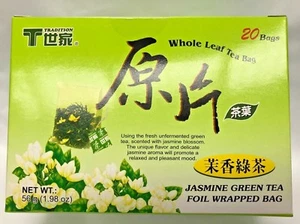 20 Bags Whole Leaf Tea - Jasmine Green Tea FOIL WRAPPED BAG - BEST QUALITY - Picture 1 of 3