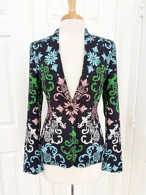Blazer Escada Neiman Marcus Moneda Azul Marino Floral Mezcla Seda Talla 36 S Foto 1 de 4