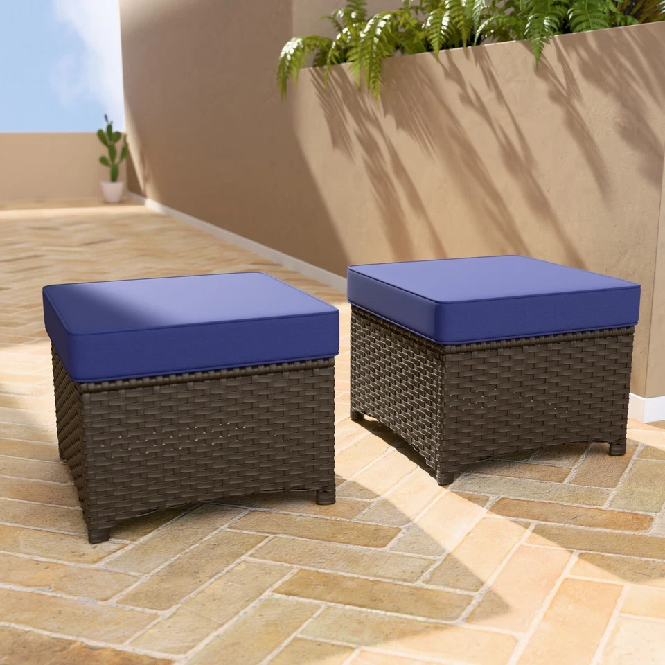 EAGLE PEAK Azure Bay 2 Piece Wicker Outdoor Patio Ottomans - Image 1 of 1