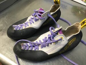 Vintage La Sportiva Shoes Size 9.5 Rock Climbing Black White Purple Low Top
