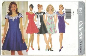 Butterick 3847 Cocktail Bridesmaids Dress Pattern Wide Collar Choose Size Uncut - Picture 1 of 4