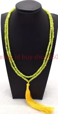 Natural 2x4mm Faceted Green Peridot Rondelle Gemstone 108 Pray Beaded Necklace - Image 1 of 4