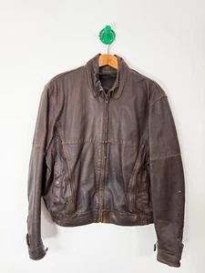 Chaqueta de moto de cuero vintage para hombre talla grande marrón perforada años 80 L - Imagen 1 de 8