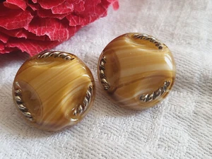 Duo boutons anciens en verre marron veiné 1,8 cm D9P - Imagen 1 de 4