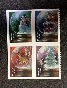 2023USA #5816-5819a Forever Snow Globes - Block of 4 From Booklet Mint winter - Picture 1 of 1