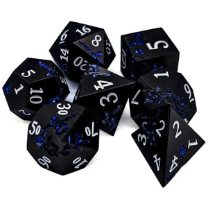 Black & Blue Plum Blossom Solid Metal DND Dice Set Polyhedral Dungeons Dragons - Picture 1 of 4