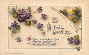 Postal: Un saludo de cumpleaños, DB 1910, sin publicar, en relieve - Imagen 1 de 2