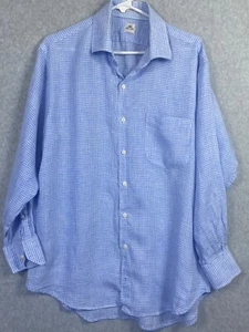 Camisa Peter Millar Para Hombres 16.5 Azul Cuadros Guinga Lino Deporte Preppy Informal - Imagen 1 de 9