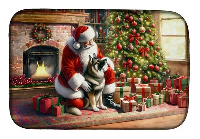 Норвежский сушильный коврик для рождественского блюда Elkhound and Santa Claus DAC4145DDM - Изображение 1 из 3
