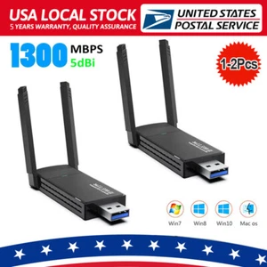 2X1 USB 3.0 Wireless WIFI Adapter 1300Mbps Long Range Dongle Dual Band Network - Picture 1 of 21