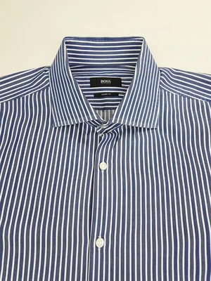 Hugo Boss Sharp Fit Size 16.5 32/33 Mens Blue White Stripe Spread Collar Shirt - Image 1 of 4