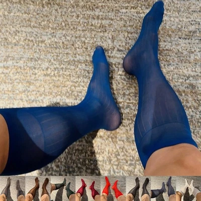 Calcetines de vestir ultrafinos a rayas para hombre estilo tubo transparente para ocasiones formales Foto 1 de 4
