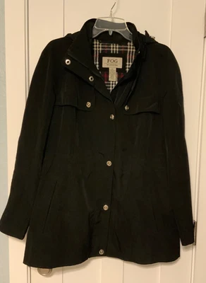 London Fog Rain Jacket Short Trench Coat Detachable Hood Full Zip Women’s Large - Image 1 of 4