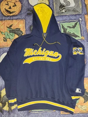 Sudadera con Capucha Vintage Michigan Wolverines Para Hombre Grande Azul Marino Starter Sudadera Años 90 Foto 1 de 4
