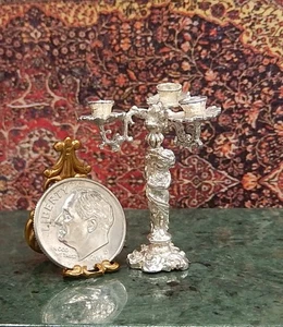 Antique Sterling Silver Cherub Candleabra UK Artisan Dollhouse Miniature 1:12 II - Picture 1 of 10