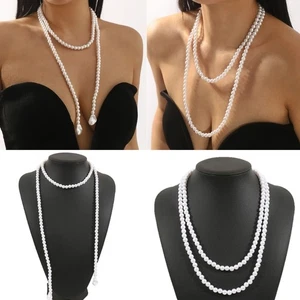 Versatile Multi Strand Faux Pearls Necklace With Adjustable Clasp Elegant - Picture 1 of 10