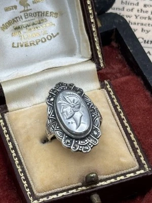 Vintage Intaglio RING Roman Soldier Sterling Silver Marcasite Small Size 3.5 - Image 1 of 4