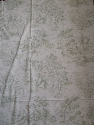 toile de Jouy vintage coupon de tissu métis Anges Puttis parfait état - Photo 1/4